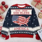 1776 2026 God Bless America 250 Ugly Christmas