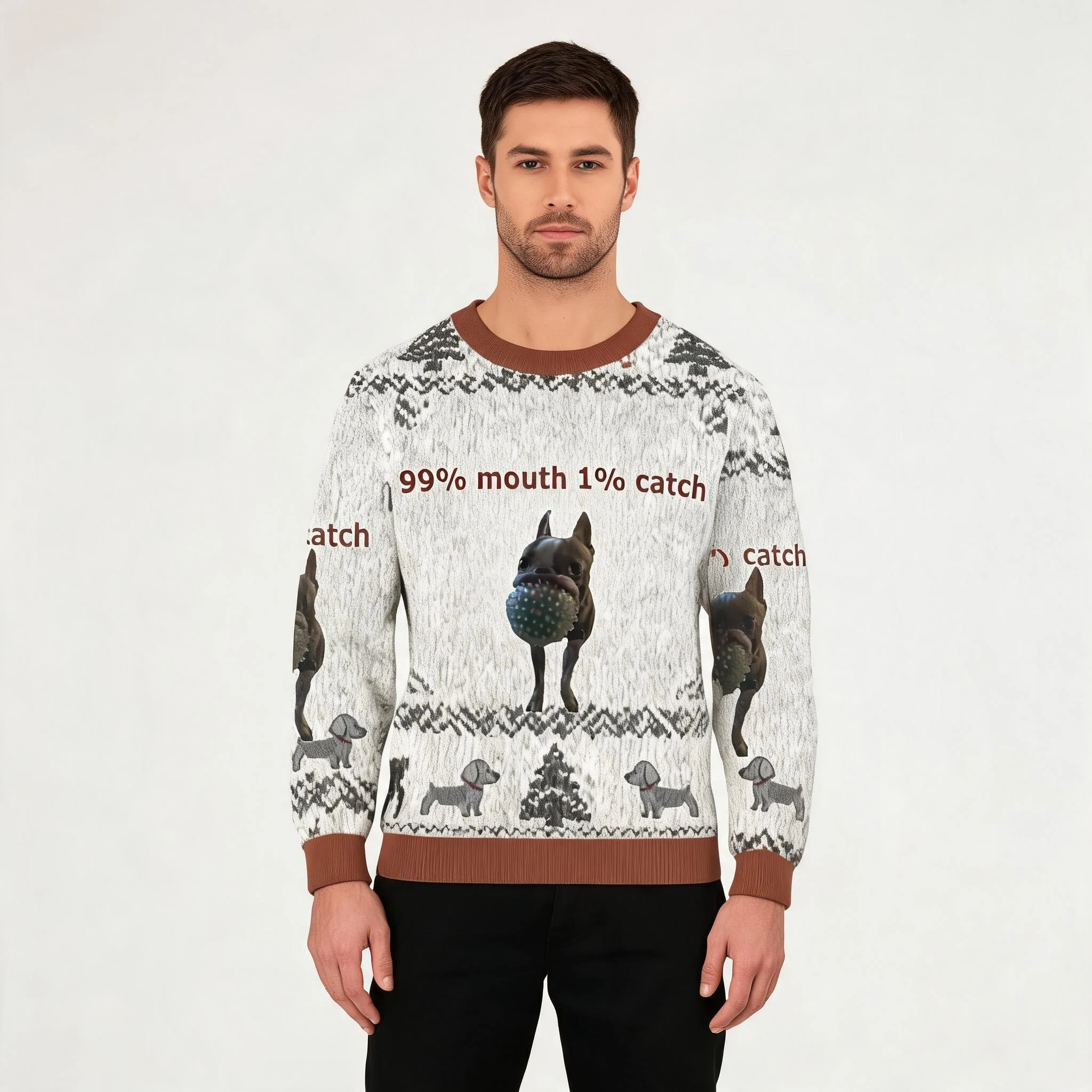 99 Mouth 1 Catch Funny Ugly Sweater Xmas Outfi 99 Mouth 1 Catch Funny Ugly Sweater Xmas Outfi