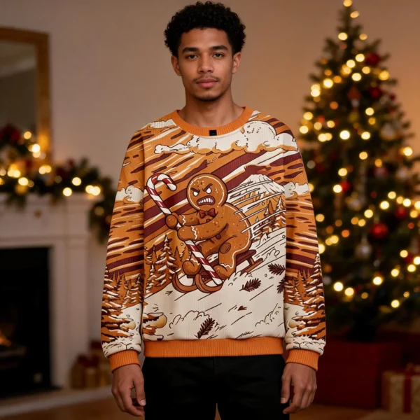 Angry Gingerbread Ugly Christmas Sweater Gingerbread Themed Best worn by a model