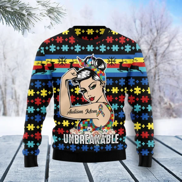 autism mom unbreakable ugly christmas sweater christmas apparel gift.webp