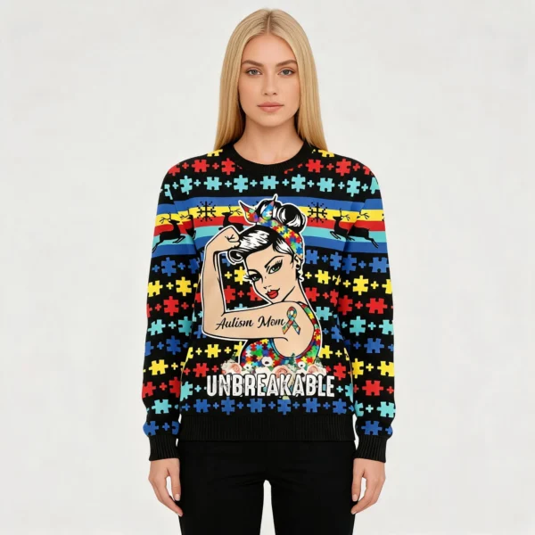 Autism Mom Unbreakable Ugly Christmas Sweater