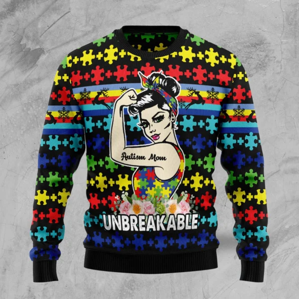 autism mom unbreakable ugly christmas sweater holiday apparel gift.webp