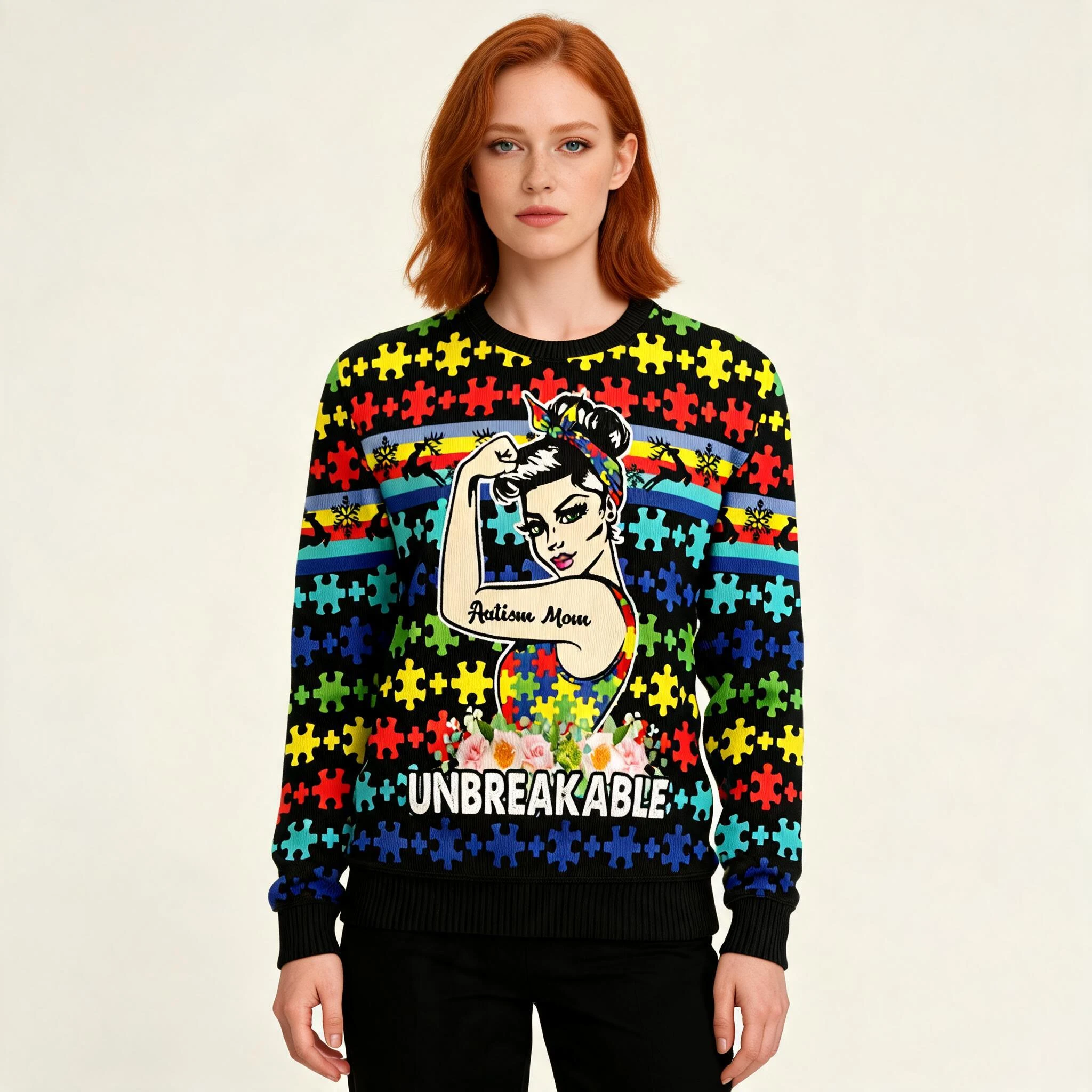 Autism Mom Unbreakable Ugly Christmas Sweater Autism Mom Unbreakable Ugly Christmas Sweater