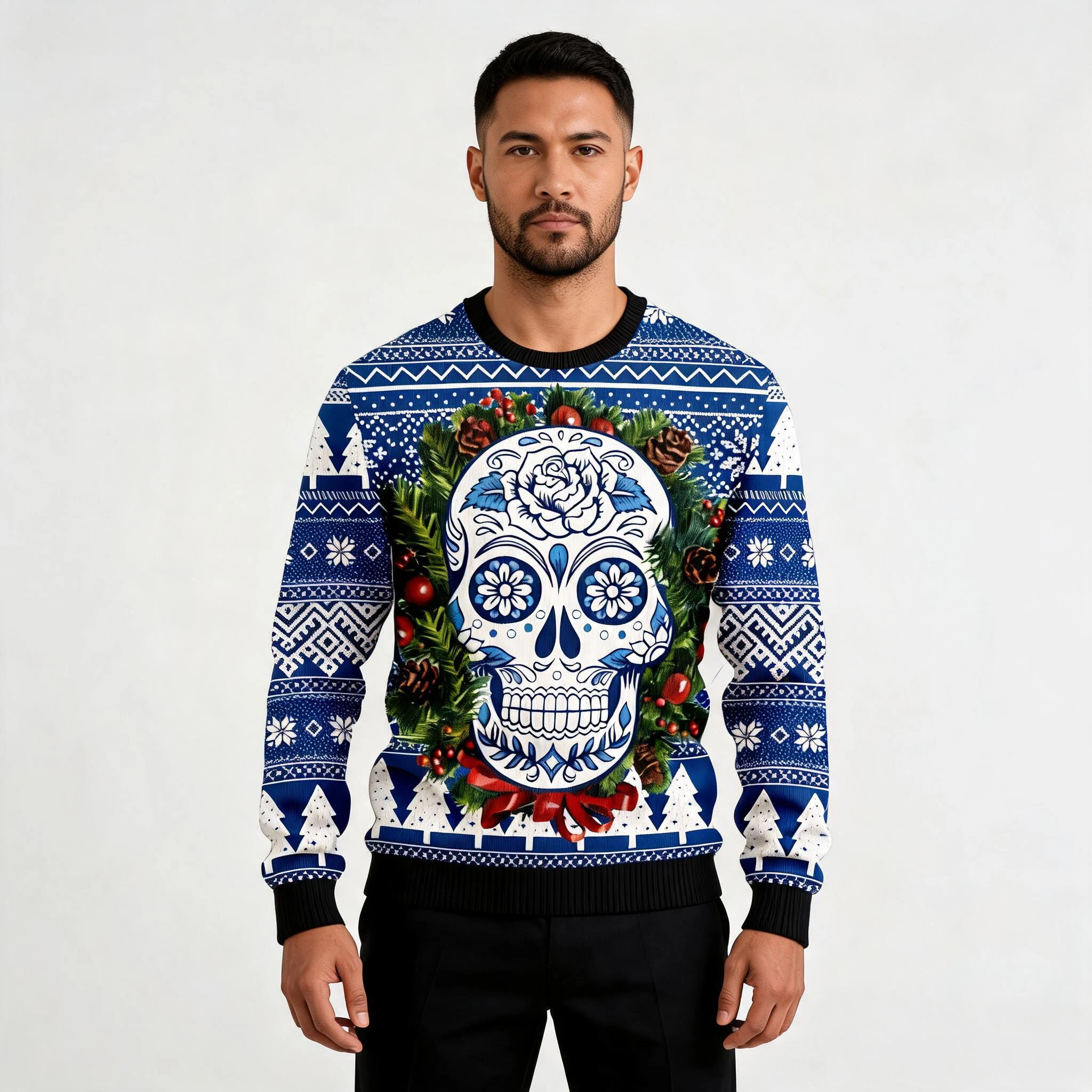 Awesome Sugar Skull Ugly Christmas Sweater Hol Awesome Sugar Skull Ugly Christmas Sweater Hol