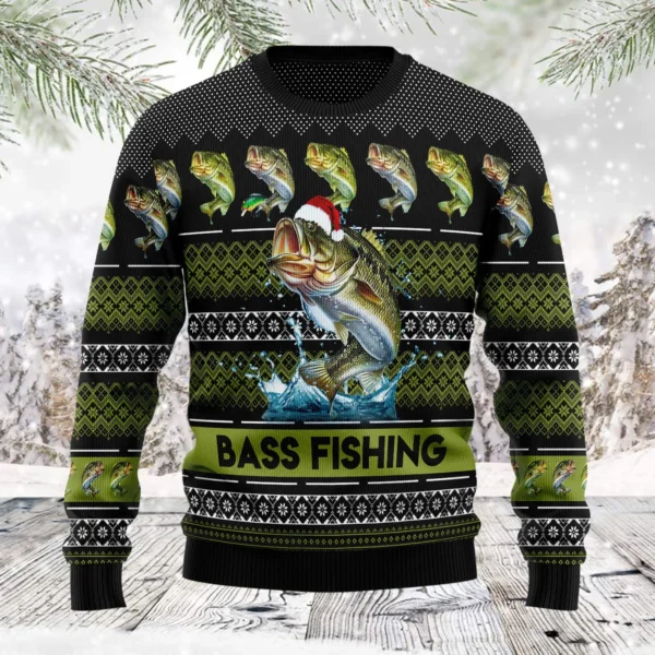 bass fishing ugly christmas sweater holiday apparel fisherman.webp