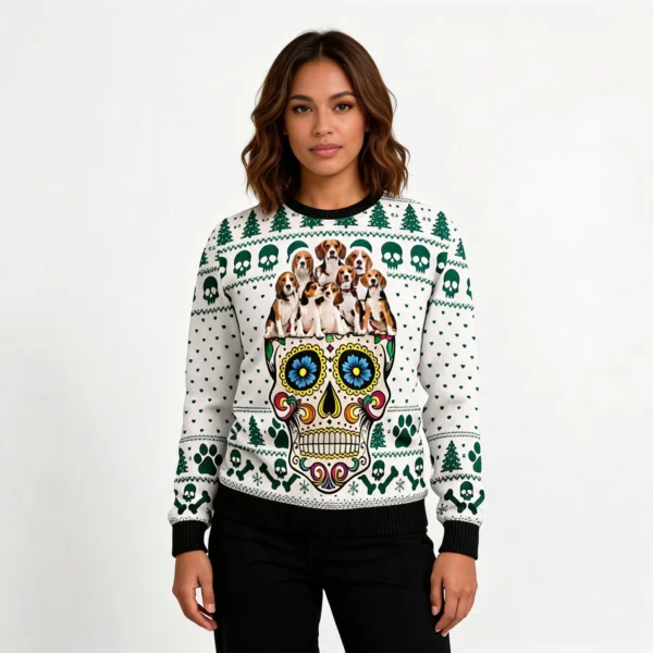 Beagles Sugar Skull Ugly Christmas Sweater Win