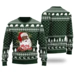 Black Santa Merry Christmas Ugly Christmas Sweater Forest Green