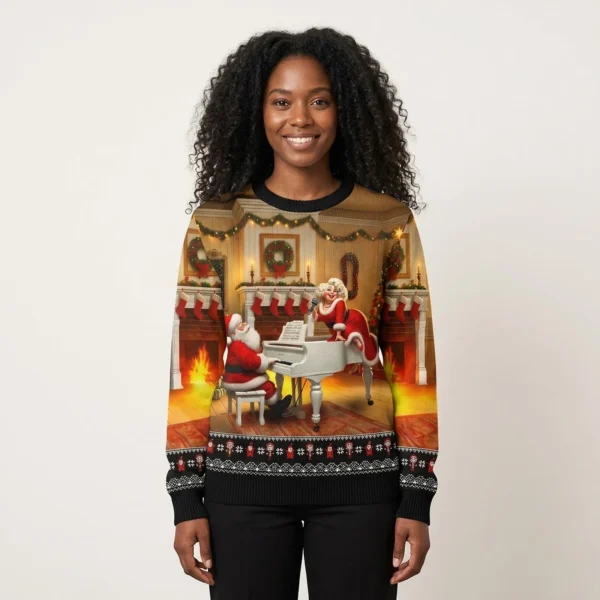 Bold Piano Claus Ugly Christmas Sweater Exclus
