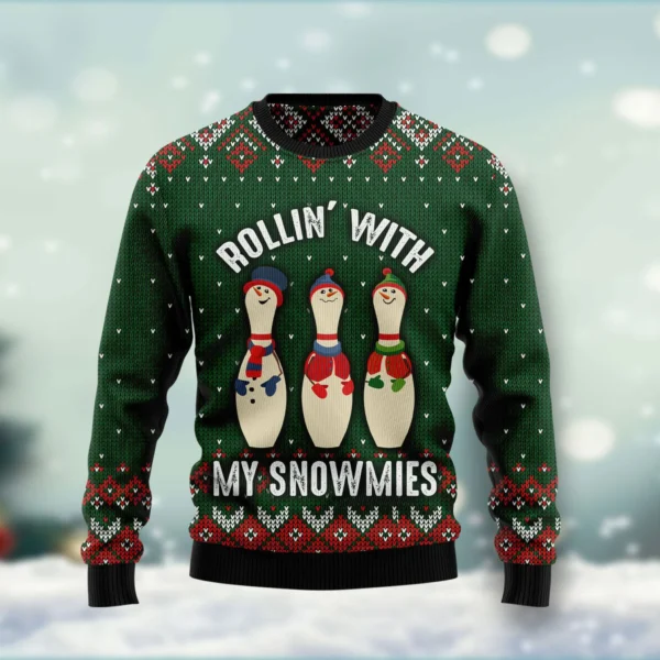 bowling rollin with my snowmies ugly christmas sweater holiday.webp