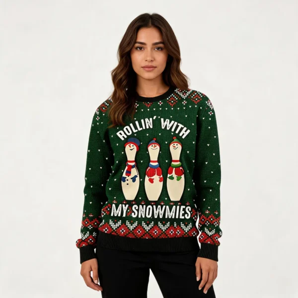 Bowling Rollin With My Snowmies Ugly Christmas