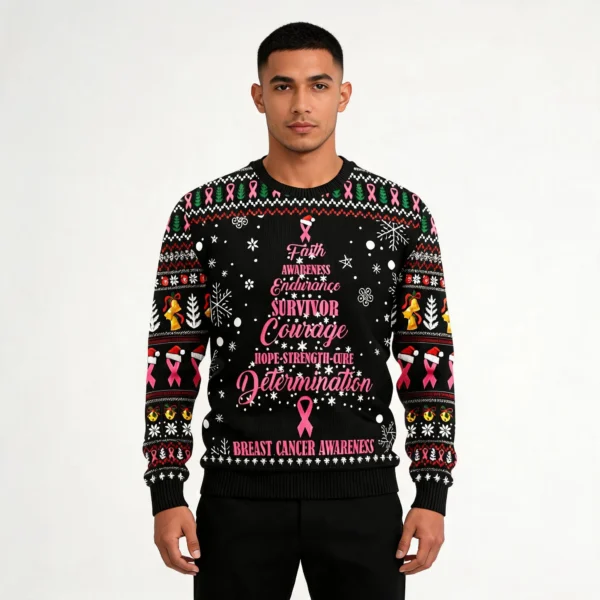 Breast Cancer Christmas Tree Ugly Christmas Sw