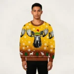 Bull Moose Wearing Beanie Christmas Ugly Sweat