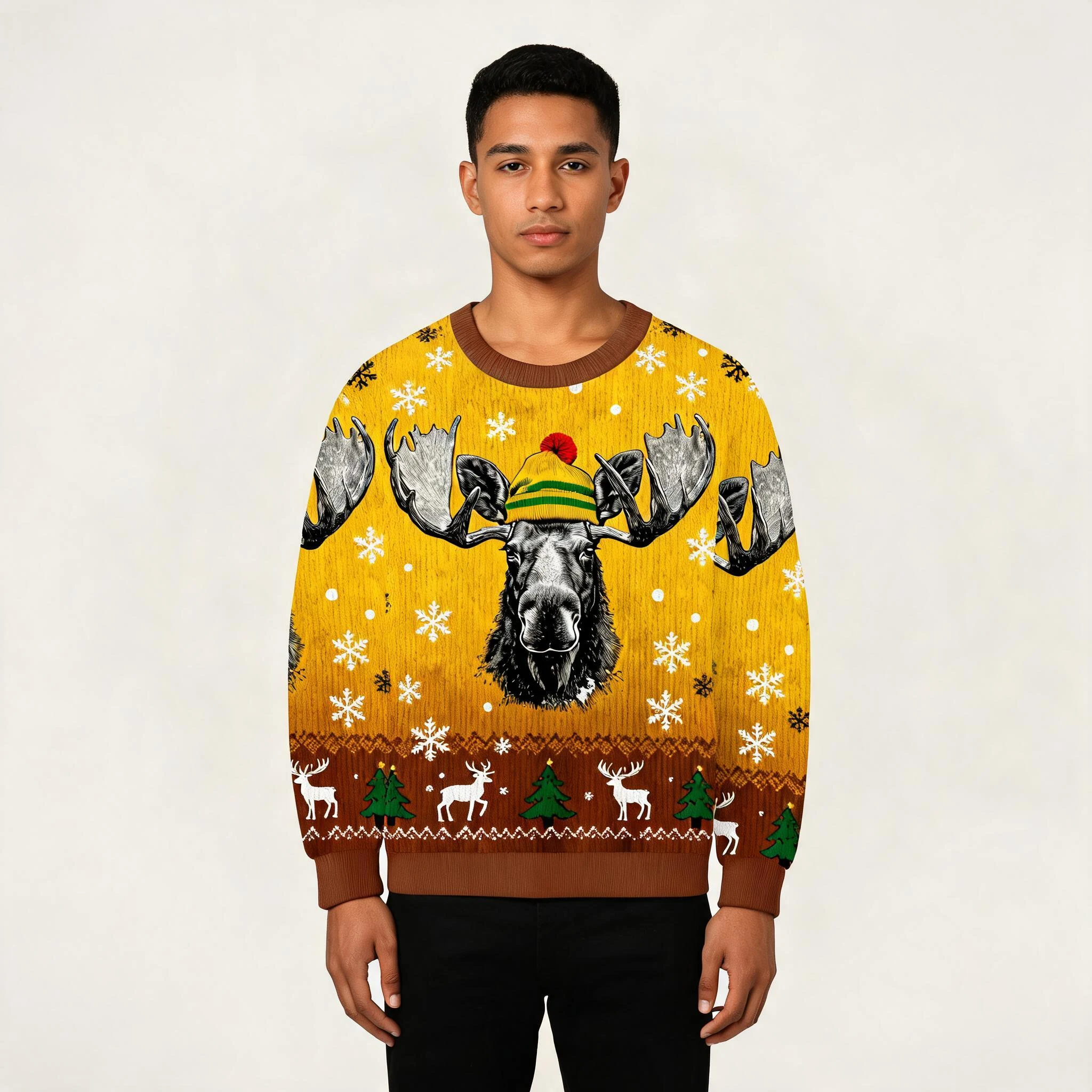 Bull Moose Wearing Beanie Christmas Ugly Sweat Bull Moose Wearing Beanie Christmas Ugly Sweat