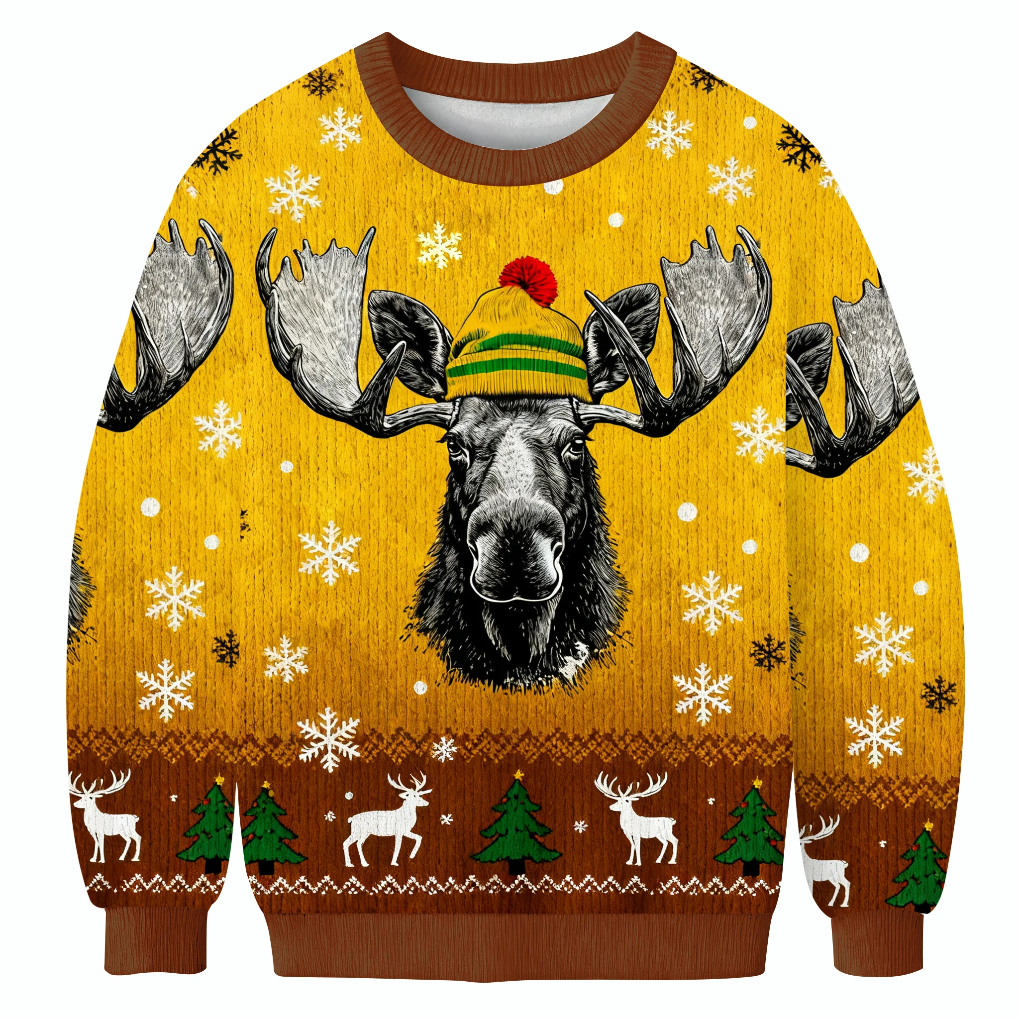 bull moose wearing beanie christmas ugly sweater festive wear.webp bull moose wearing beanie christmas ugly sweater festive wear.webp