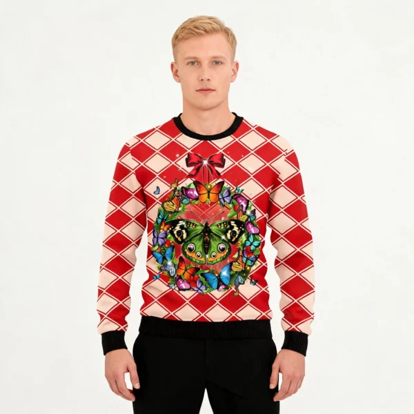 Butterfly Wreath Christmas Ugly Christmas Swea