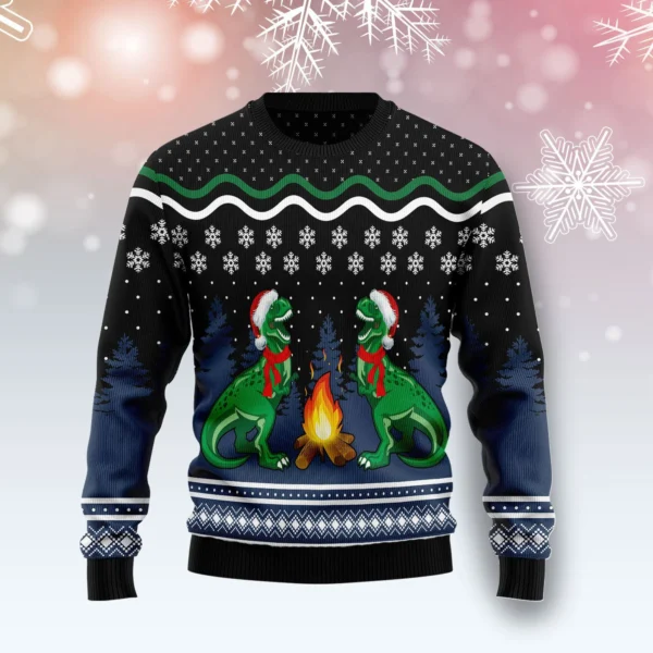 camping t rex family christmas sweaters cute xmas clothing gift.webp