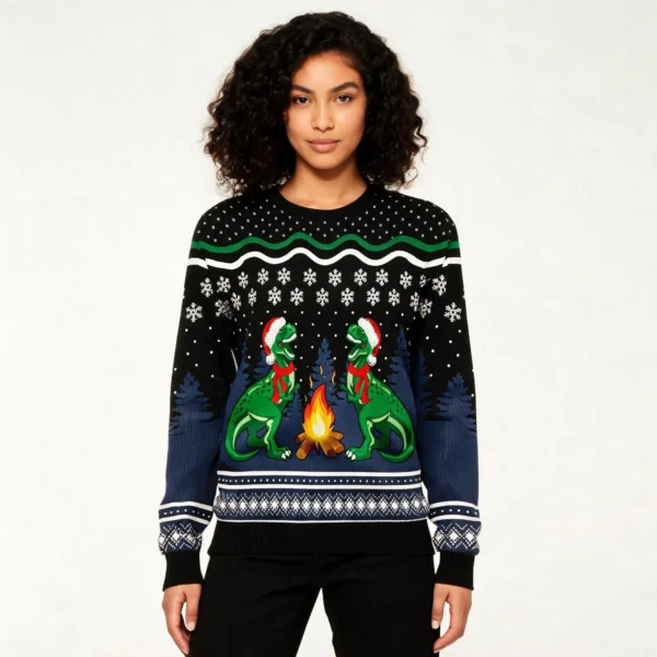 Camping T Rex Family Christmas Sweaters Cute