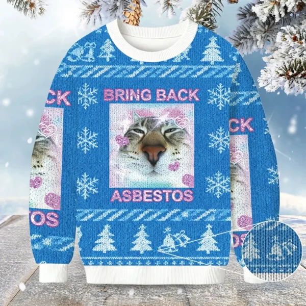 cat bring back asbestos christmas ugly sweater winter clothing xmas.webp