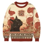 Cat Smoking In Artistic Floral Scene Christm