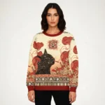 Cat Smoking In Artistic Floral Scene Christm
