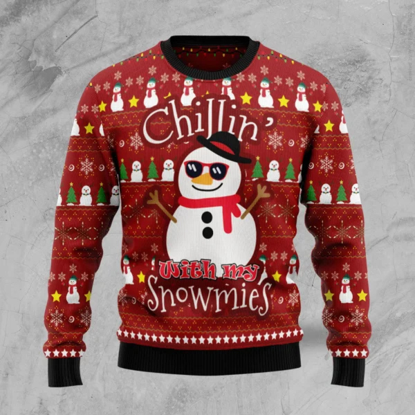 chillin with my snowmies ugly christmas sweater festive clothing.webp