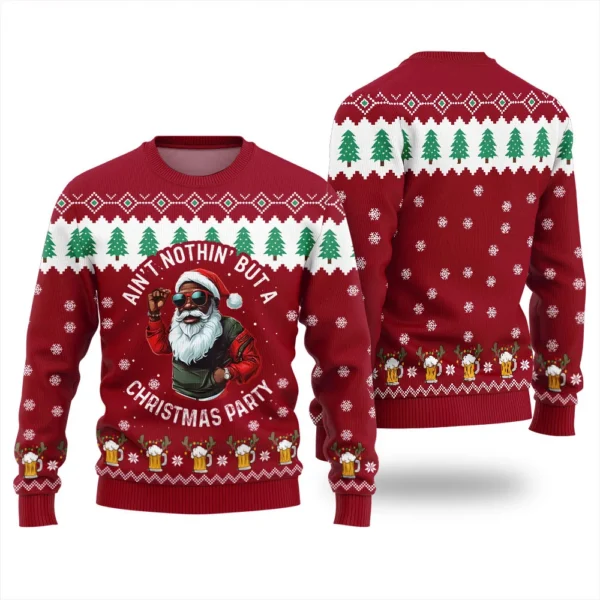 christmas black santa sweater red aint nothin but a christmas party.webp