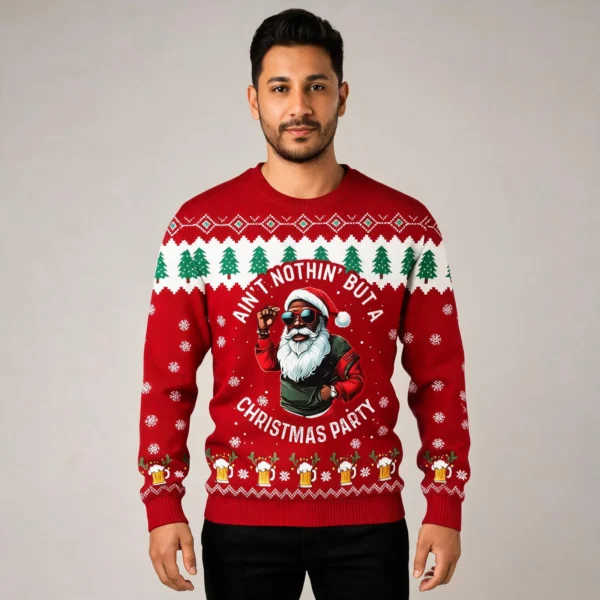 Christmas Black Santa Sweater Red Aint Nothin But A Christmas Party worn by a model