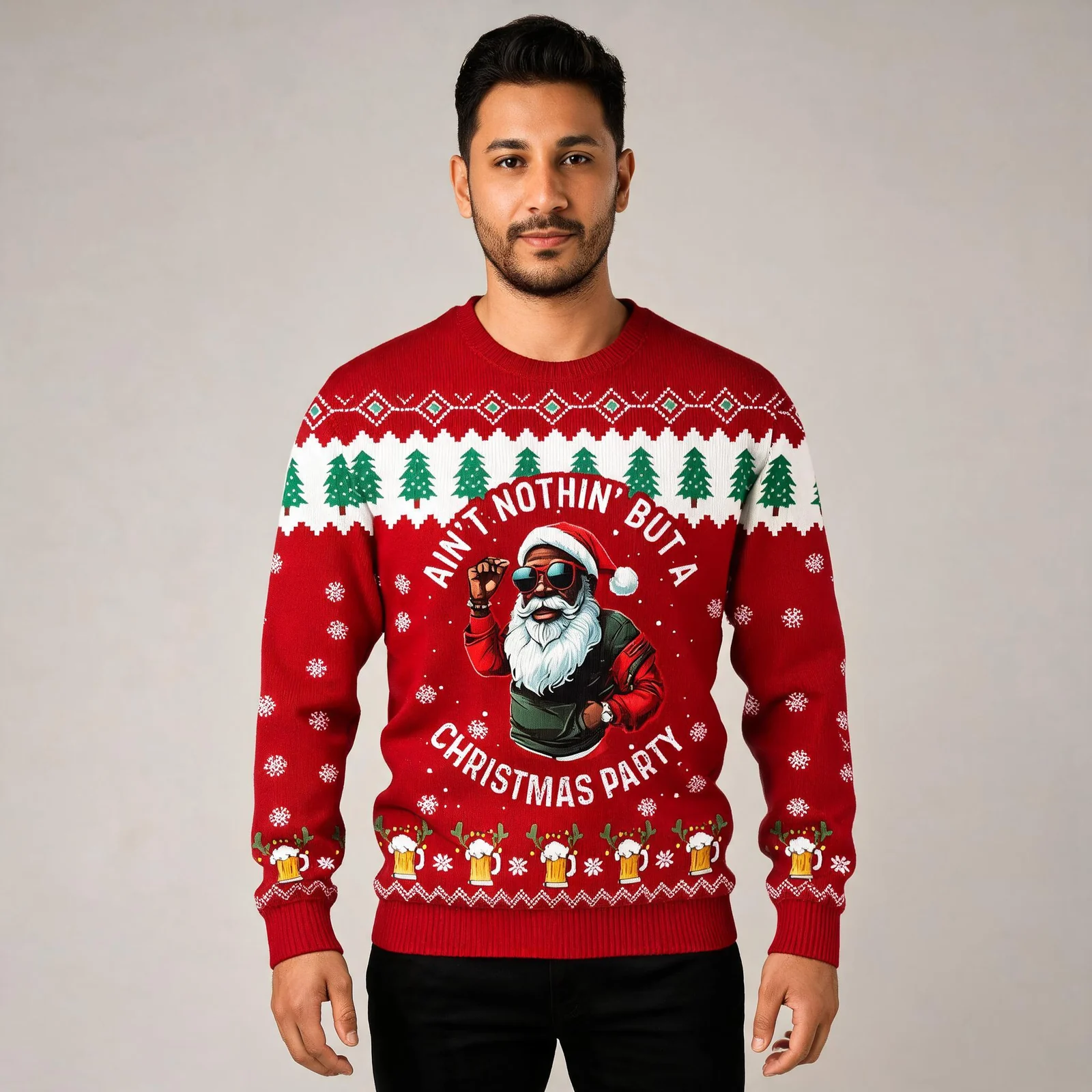 Christmas Black Santa Sweater Red Aint Nothin But A Christmas Party Christmas Black Santa Sweater Red Aint Nothin But A Christmas Party worn by a model