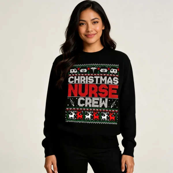 Christmas Nurse Crew Shirt Ugly Christmas Sweater T-Shirt Best Gift worn by a model