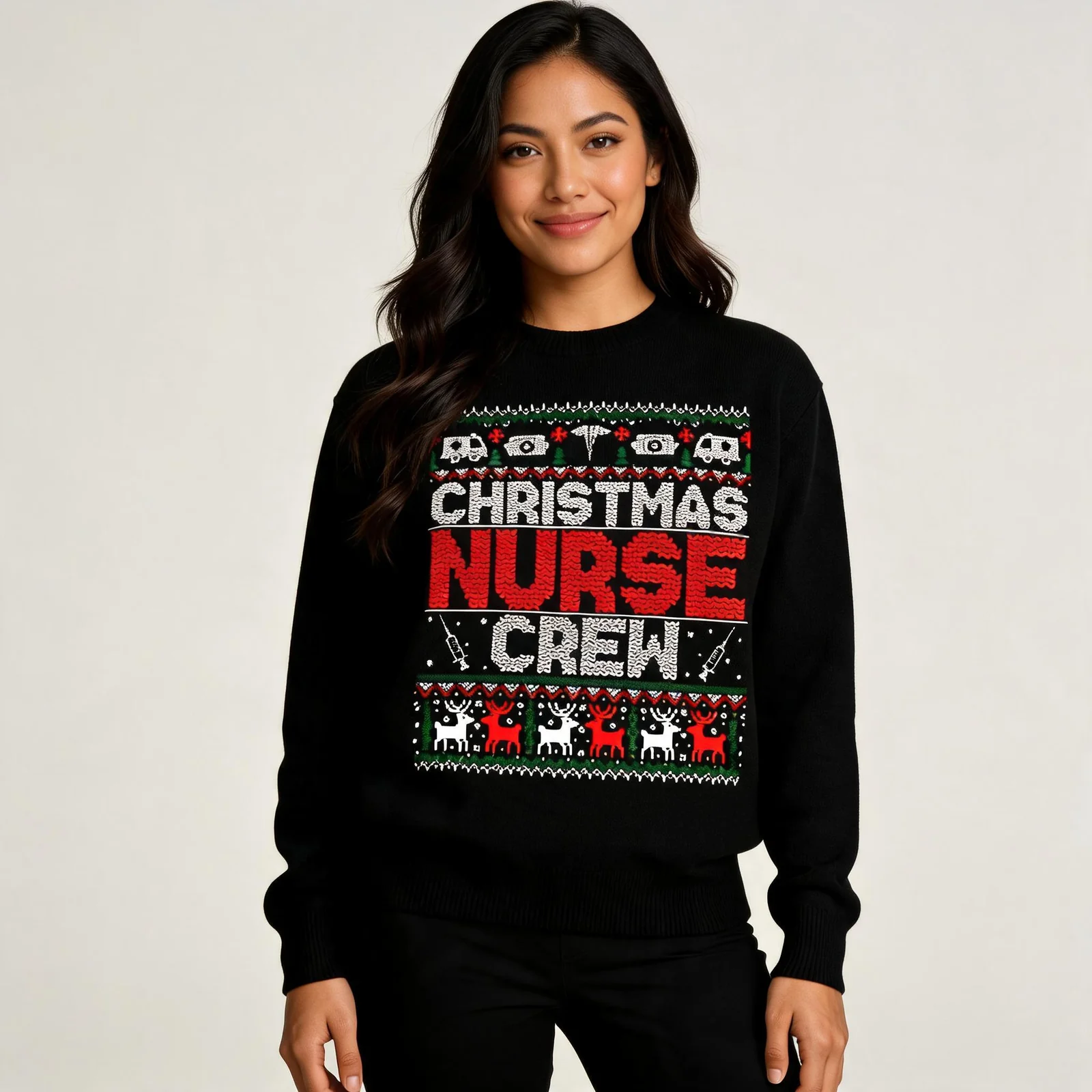 Christmas Nurse Crew Shirt Ugly Christmas Sweater T Shirt Best Gift Christmas Nurse Crew Shirt Ugly Christmas Sweater T-Shirt Best Gift worn by a model