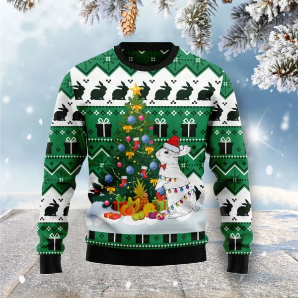 christmas tree rabbit ugly christmas sweater winter apparel rabbit.webp