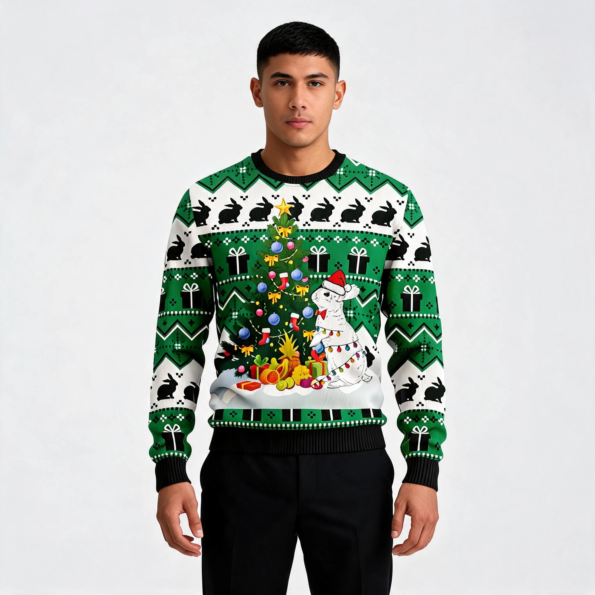 Christmas Tree Rabbit Ugly Christmas Sweater W Christmas Tree Rabbit Ugly Christmas Sweater W