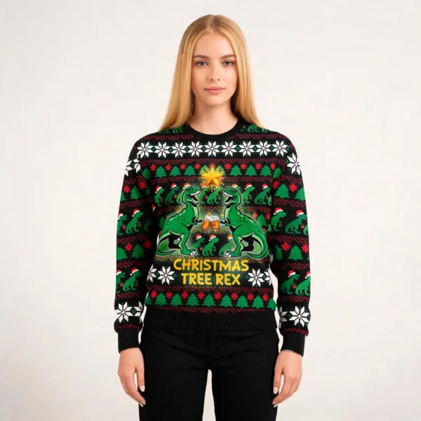 Christmas Tree Rex Ugly Christmas Sweater Cold