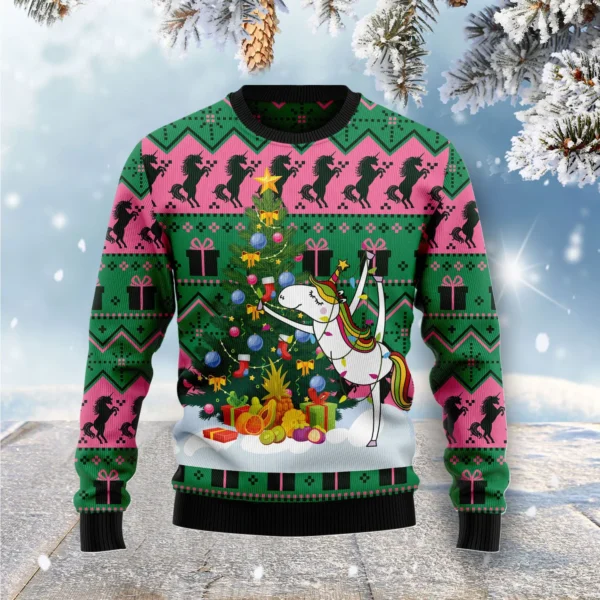 christmas tree unicorn ugly christmas sweater cute xmas clothing.webp