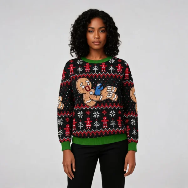 Cookie Man Fun Christmas Ugly Sweater Christmas Clothing Gingerbread worn by a model