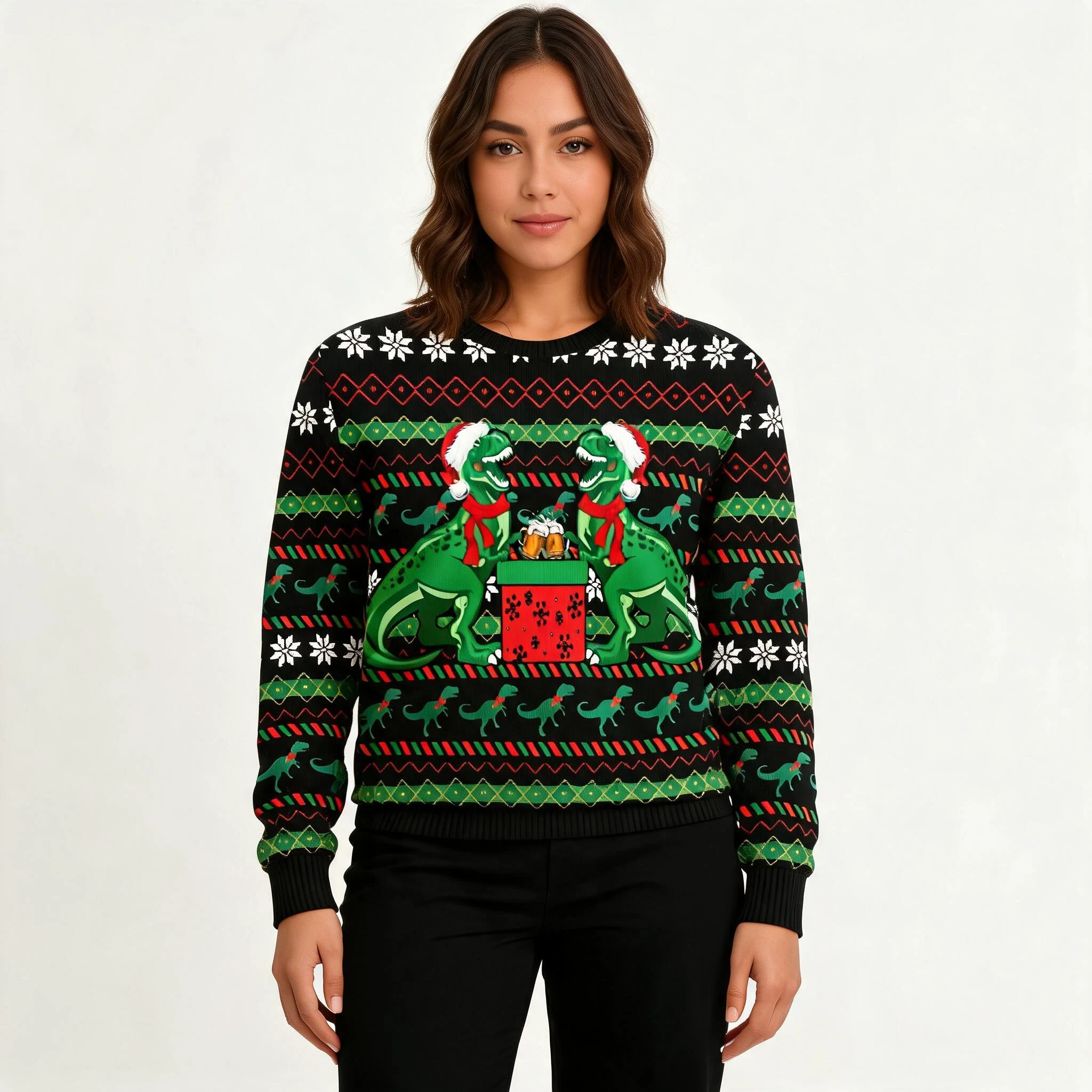Couple T Rex Drink Ugly Christmas Sweater Funn Couple T Rex Drink Ugly Christmas Sweater Funn