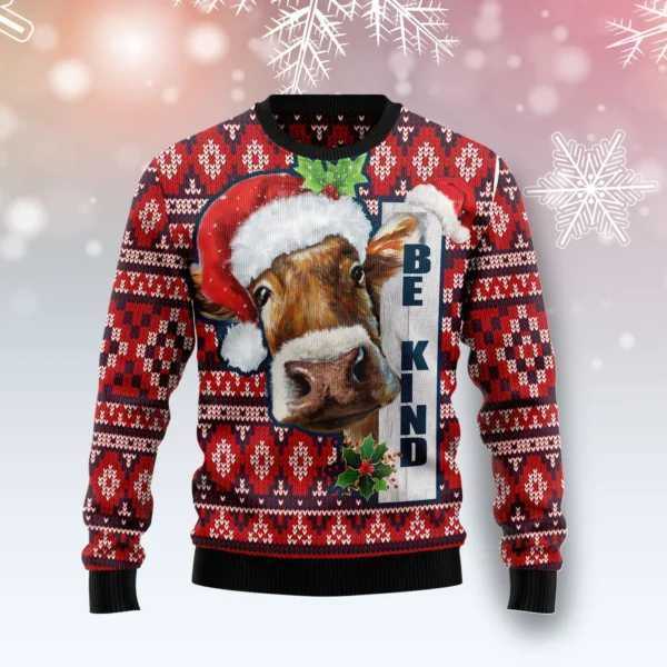 cow be kind ugly christmas sweater cool xmas clothes gift for cow.webp