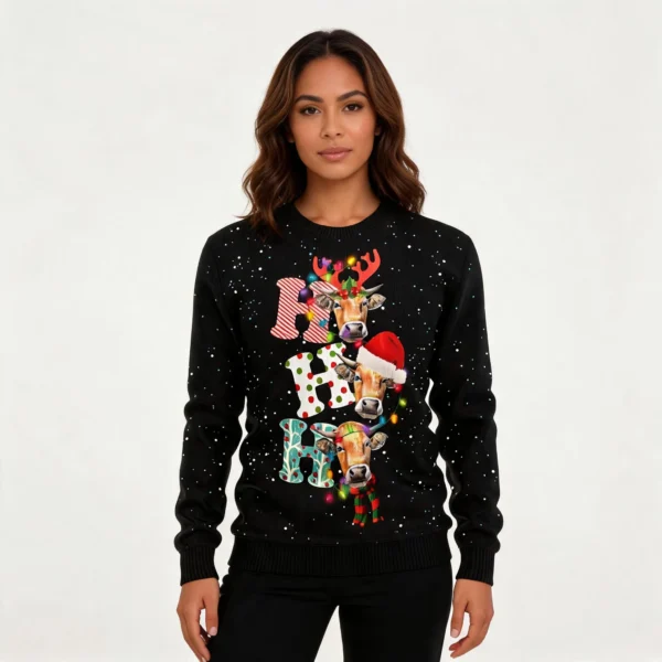 Cow Ho Ho Ho Ugly Christmas Sweater Funny Xmas