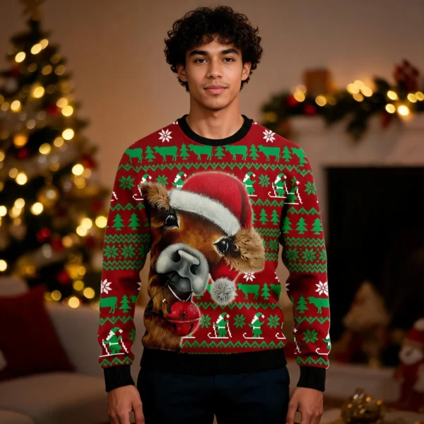 Cow Xmas Ugly Christmas Sweater Cute Xmas Clothes Unique Gift ForCow worn by a model