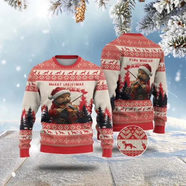 croatia christmas ugly christmas sweater pine marten playing violin.webp