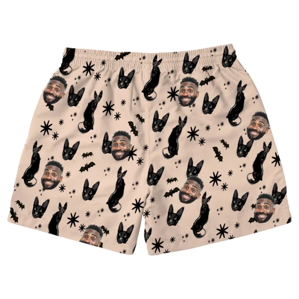 custom face logo halloween black cat beach shorts custom printed summe 1