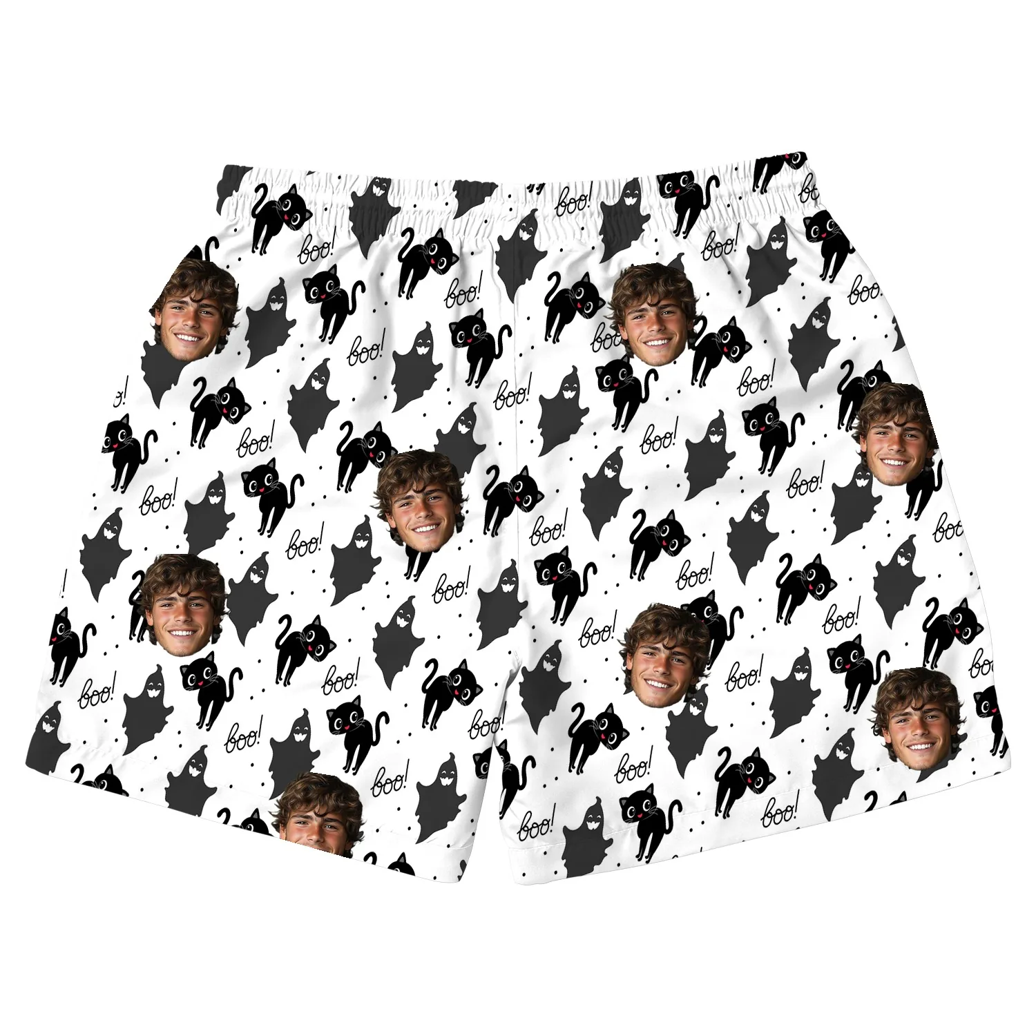 custom face logo halloween black cat beach shorts personalized photo s 1 custom face logo halloween black cat beach shorts personalized photo s 1
