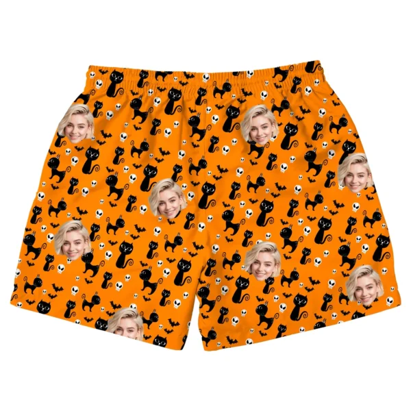 custom face logo halloween black cat beach shorts unique photo swim tr 1