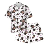 custom face logo halloween black cat hawaiian shirt and shorts set coo design