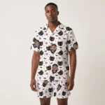 custom face logo halloween black cat hawaiian shirt and shorts set coo design