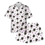 custom face logo halloween black cat hawaiian shirt and shorts set coo design