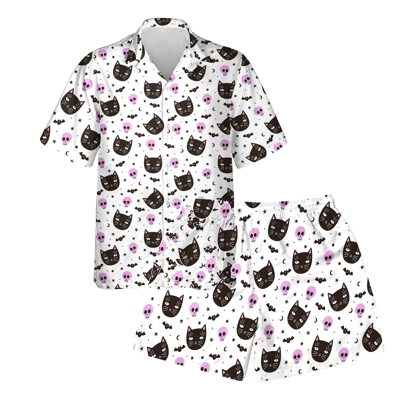 custom face logo halloween black cat hawaiian shirt and shorts set coo design custom face logo halloween black cat hawaiian shirt and shorts set coo design
