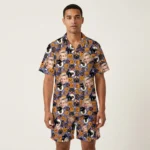 custom face logo halloween black cat hawaiian shirt and shorts set his design