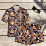custom face logo halloween black cat hawaiian shirt and shorts set his design
