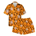 custom face logo halloween black cat hawaiian shirt and shorts set mat design
